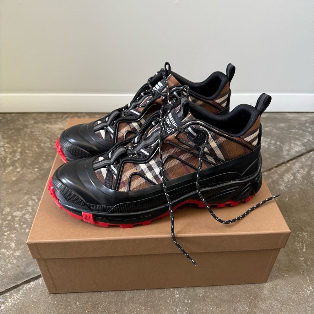 Burberry Black and Red Check Sneakers